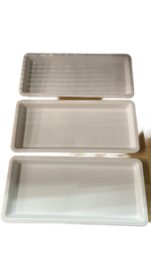 lot 20193 image: White Plastic Rectangular Serving Platters - Set of 3 (14��x6.5��)