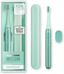 lot 20196 image: Aquasonic Icon ADA-Accepted Rechargeable Toothbrush  Magnetic Holder & Slim Travel Case  2 Brushing Modes & Smart Timers  Gentle Micro-Vibrations (Mint)