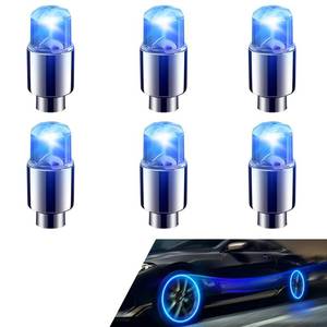 lot 20224 image: Merdege 6 PCS LED Tire Valve Stem Cap Lights, 360 Degree Visibility Rotating Flash, Waterproof Wheel Lights for Trucks, Cars, SUVs (Blue)