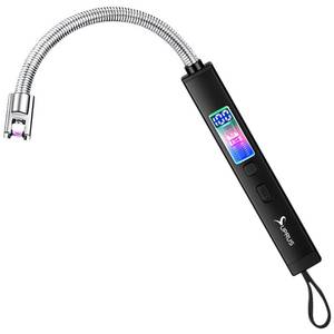 lot 20226 image: SUPRUS Electric Candle Lighter USB-C Rechargeable with Digital Battery Display Ambient Lighting Safety Switch 360° Flexible Neck Flameless Plasma Windproof Perfect for Candle BBQ Camping (Black)