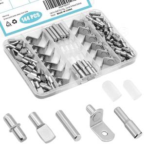 lot 20228 image: 144 Pcs Shelf Pins Pegs Kit,5 Styles Metal Shelf Support Pegs,Cabinet Pegs for Shelves,Dual Diameter Shelf Pins with Silicone Covers,Shelf Bracket Holders for Furniture Glass Corner & Wood Shelves