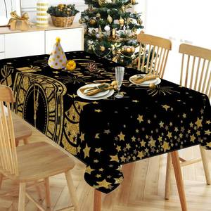 lot 20230 image: Tailus Merry Christmas Happy New Year 2026 Rectangle Tablecloth 60x120 Inch, Black Gold Clock Decorative Table Cloth Dining Table Cover, Winter Firework Celebration Dinner Party Picnic Decoration