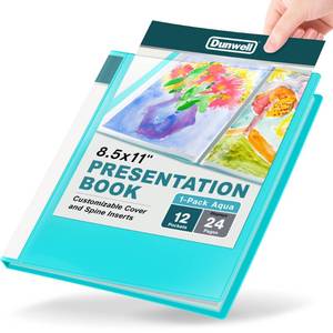 lot 20231 image: Dunwell 12-Pocket Presentation Binder with Plastic Sleeves (24 Viewable Pages), 8.5x11 Portfolio Folder, Top-Loading Sheet Protectors, Customizable Cover, Organizer for Photos, Recipes (Aqua)