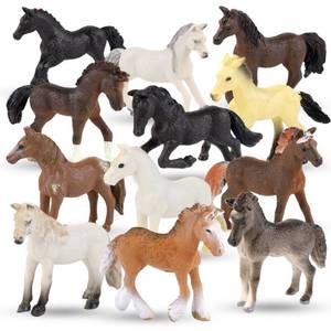 lot 20241 image: Liberty Imports 12 Pcs Deluxe Plastic Horse Figure Toy Set for Kids - Realistic Miniature Toy Pony Figurines Bulk Animal Variety Cake Toppers Gift Pack