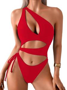 lot 20244 image: ShawGobow Sexy One Piece Swimsuit for Women,Cut Out Keyhole High Cut Cheeky Monokini,Pool Party Beach Wear Vacation Red X-Large