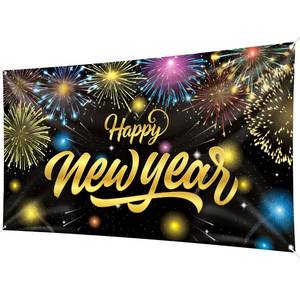 lot 20247 image: Happy New Year Backdrop Banner - Large Size Black & Gold Background Banners for New Year Eve Party Decorations, 78 x 43 Inch