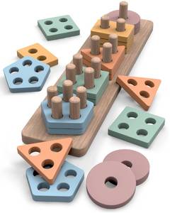 lot 20253 image: GOPO TOYS Montessori Toys for 1 Year Old �� Wooden Shape Sorter & Stacking Puzzle �� Toddler Learning, Fine Motor Skills & Developmental Toy for Boys & Girls