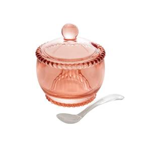 lot 20261 image: WOLFF - Pearl Crystal Beaded Sugar Bowl with Lid and Spoon - Sugar Holder, Dish for Candy Dispenser, Salt and Condiments Container, Jelly Jar (Pink, Sugar Bowl)