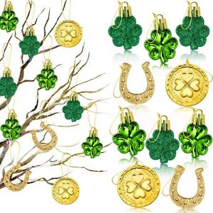 lot 20282 image: St. Patricks Day Decorations Shamrock Ornaments - 48pcs Shamrock Clover Gold Coins Horseshoe Tree Ornaments for Spring Lucky Irish Day St Patricks Day Home Table Tree Party Hanging Decorations