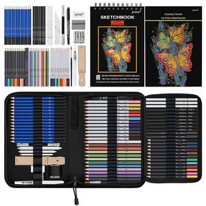lot 20286 image: Prina 76 Pack Drawing Set Sketching Kit, Pro Art Supplies with 3-Color Sketchbook, Include Tutorial, Colored, Graphite, Charcoal, Watercolor & Metallic Pencil, for Artists Adults Teens Beginner (Case damaged)