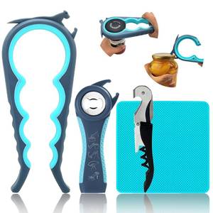 lot 20291 image: Otstar 6-in-1 Jar Opener & Bottle Opener Set for Weak Hands - Multi-Function Kitchen Opener Tool for Seniors with Arthritis, Elderly - Includes Jar Lid Gripper Pad, Corkscrew Opener