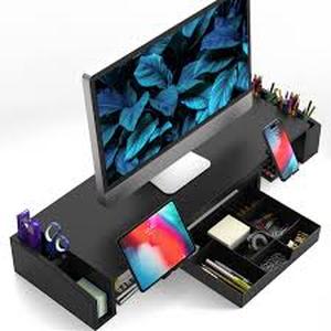 lot 11564 image: SHW Dual Monitor Stand Riser with Drawer DO-09K#CS01