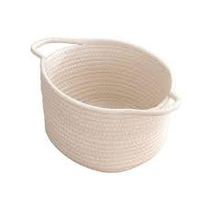 lot 11653 image: White Cotton Rope Storage Basket with Handles
