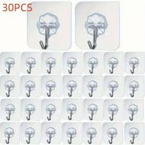 lot 12237 image: Clear Plastic Wall Hooks Set