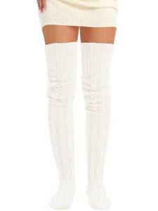 lot 4315 image: HYTENSUN Womens Thigh High Cable Knit Boot Socks Over Knee Extre Long Tube Leg Warmers Stocking
