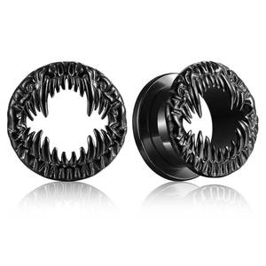 lot 4321 image: LADEMAYH 2Pcs 00g Black Gothic Ear Plugs Tunnels Gauges, Nightmare Monster Mouth Design Earrings for Women & Men, Hypoallergenic Surgical Stainless Steel Body Jewelry