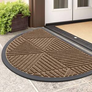 lot 4325 image: Smiry Half Circle Front Door Mat Outside Entrance, Heavy Duty Sturdy Natural Rubber Doormat, Trap Dirt and Moisture, Low Profile Mats for Indoor Outdoor Entry, Irregular Triangle (29.5x17, Brown)