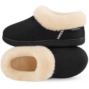 lot 4333 image: EverFoams Womens Bootie Slippers Faux Fur Ladies Bedroom House Shoes with Memory Foam and Indoor Outdoor Rubber Sole Black, 9-10 US