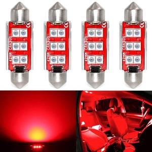 lot 4366 image: PHINLION 578 LED Light Bulbs, Super Bright 3030 6-SMD Festoon 41mm 42mm 211-2 212-2 LED Bulbs for Car Interior Map Dome Trunk Courtesy Lights, Red (4 Pack)