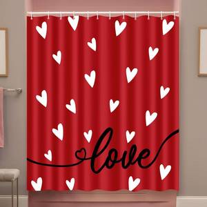 lot 4405 image: Tieshankao Valentines Shower Curtain Bathroom Decor Red Love with 12 Hooks 72 x 72 Inches
