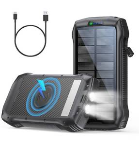 lot 4422 image: MOSKIZ Solar Charger Power Bank, 40000mAh Wireless Portable Charger QC3.0 PD 20W Fast Charging with USB-C inOutput, External Battery Pack with Dual Flashlights Hiking Camping Essential