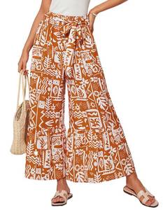 lot 4427 image: GRACE KARIN Womens Wide Leg Pants Casual 2025 Elastic Waist Loose Flowy Palazzo Beach Pants Trousers with Pockets Orange Floral L
