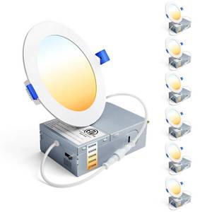 lot 7774 image: Ensenior 6 Pack 4 Inch LED Recessed Light, Dimmable, 2700K-5000K 5CCT, 750LM High Brightness, 9W 120V, Damp Rated, ERL-9X-ETL, Ultra-Thin Canless Wafer Ceiling Light - ETL & FCC & IC