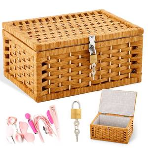 lot 7781 image: Cinnvoice Discreet Lockable Adult Toy bag Storage Organizer Case for Women and Men, Adult Wicker Baskets with Lid and Lock, 13.8 x 9.8 x 6.3 Inch Box for Toys Valentines Day Container(Brown)
