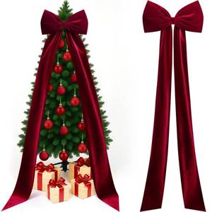 lot 7799 image: Knitgrip Extra Large Velvet Christmas Tree Topper Bow Giant Bow with Long Streamers Oversized Wrapping Gifts for Holiday Party Xmas Tree Wedding Home Decorations(Red,118 Inch)