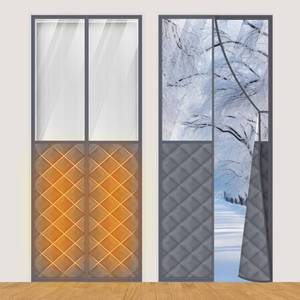 lot 7802 image: Fanfanwin 2 Sets Magnetic Thermal Insulated Curtains for 36 x 80 Doors with Clear Window Winter Thicken Quilted Oxford Cotton Waterproof Door Cover for Cold Weather(Grid, Transparent Gray)
