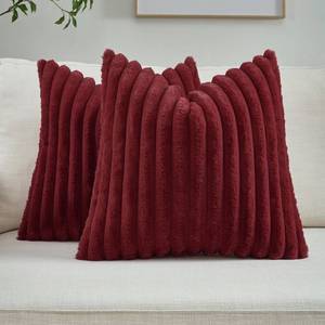 lot 8007 image: FUTEI Burgundy Throw Pillow Covers Set of 2, 16x16 Inch Soft Faux Rabbit Fur Striped Texture Cushion Cases, Modern Decorative Couch Pillows for Living Room Bed