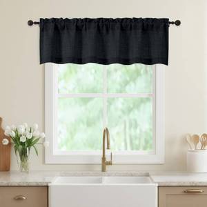 lot 8012 image: WelvetBLK Black Valances for Windows, Light Filtering Faux Linen Textured Small Short Window Curtain for Bathroom Basement Farmhouse, Rod Pocket Top Half Curtains for Windows, 60Wx14L Inch