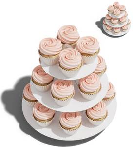 lot 8015 image: BLISSUR Cupcake Stand Tower, 2 Pack, White, 3 Tiered, Cup Cake Stand Cardboard Dessert Holder for Parties (White)