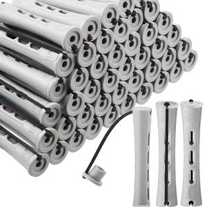 lot 8406 image: WILLBOND 60 Pcs Short Perm Rods Natural Hair Perm Rods with Elastic Rubber Band Non Slip Plastic Perming Cold Wave Kit for Women Hairdressing Styling Tool(0.59 Inch,Gray)