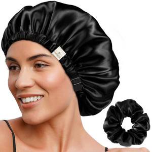 lot 8431 image: YANIBEST Adjustable Satin Bonnet Double Layer Hair Bonnet for Sleeping Bonnets for Women Hats Curly Natural Hair, Black