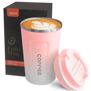 lot 8435 image: YINBAOGE Insulated Travel Coffee Mug, Spill & Leak Proof, Portable To Go Camping Stainless Steel Coffee Tumbler, Reusable Thermal Coffee Cup with Lid for Hot & Cold Drinks (2nd-Pink White, 12 OZ)