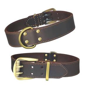 lot 8450 image: Genuine Leather Dog Collar for Large Dogs, Heavy-Duty, Classic Adjustable with Brass Metal Buckle, Comfortable and Easy to Clean - Walking, Training, Hiking (Brown, Fits 21.25-25.19 Necks)