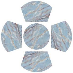 lot 8454 image: Wedge Placemats Set of 5 Blue Texture Marble Heat Resistant 4 Wedge Place Mat and 1 Round Mat Wipeable Washable Plastic PVC Dinner Table Mats for Indoor Kitchen Party Dining Table