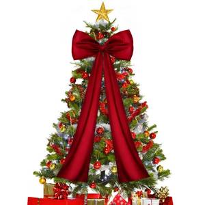 lot 8490 image: JOICEE Extra Large Christmas Tree Topper Bow, 20 x 47 Inches Christmas Wine Red Stain Bow Giant Xmas Wreath Bows Decorations for Tree Topper Door Home Wall Party Holiday Birthday Wedding Decor
