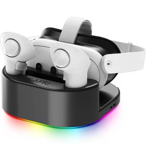 lot 11665 image: KAFRI Charging Dock for MetaOculus Quest 33s2 Headset, VR Accessories Charger Station with RGB Light, Display Stand and 2 USB C Charger for Head Strap or Other Devices, Gamer Gift for Men Boyfriend