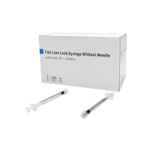 lot 11677 image: 1mL Luer Lock Syringe, Sterile, Individually Wrapped, No Needle (Box of 100)