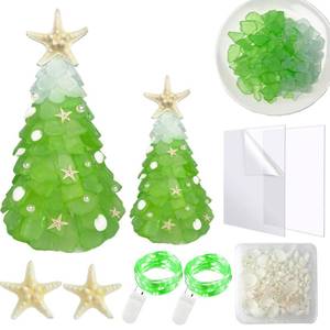 lot 11681 image: WECKLOM Christmas Tree DIY Kit Sea Glass Pieces for DIY Crafts Christmas Craft DIY Christmas Tree Lights Lamp Christmas Ornament Crafts (Green  White)