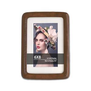 lot 11682 image: RRQKMBO 6x8 Natural Dark Walnut Solid Wood Picture Frames, Hand Make Crafted Original Wood Frame with Mat to 5x7,Rounded Edge Wooden Photo Frame, For TableTop and Wall Decoration