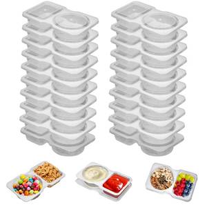 lot 11691 image: UVHJW 20 Set Reusable Snack Containers, 2-Compartment Dipping Containers with Lid for Refrigeration, Portion Control, Outdoor Takeaway Sauce Dip Case
