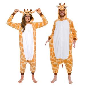 lot 11696 image: Funziez Adult Onesie Halloween Costume - Animal Dinosaur Shark - Unisex Plush One Piece Cosplay Suit for Adults, Men and Women (Small, Giraffe)