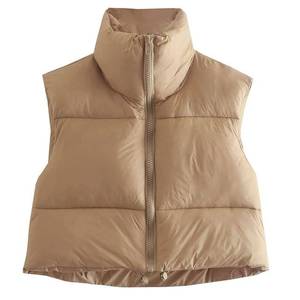 lot 11702 image: KEOMUD Womens Winter Crop Vest Lightweight Sleeveless Warm Outerwear Puffer Vest Padded Gilet Khaki Large