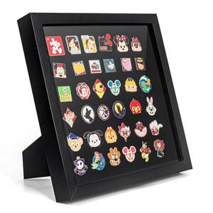 lot 11707 image: Enamel Pin Display Frame, 11x11 Shadow Box for Wall and Tabletop Display, Pin Collection Display, Pin Holder, Black