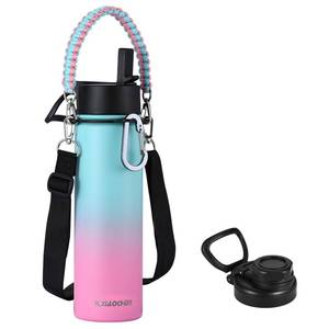 lot 11710 image: KXIAOCHEN 24 oz Insulated Water Bottle with Strap, Cold For 48 Hrs Leak Proof, Triple Wall Stainless Steel Sports Water Bottle With Straw And Spout Lid For Gym Hiking Travel