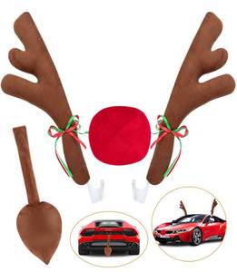 lot 11717 image: Angooni Upgraded Car Reindeer Antler Kit Christmas Rudolph Auto Decorations, Rudolph Auto Accessories with Tail, Nose - Add Holiday Spirit