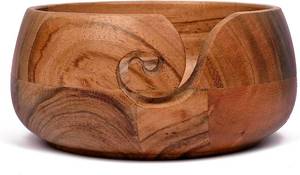 lot 12246 image: Samhita Acacia Wood Wooden Yarn Bowl for Crocheting & Knitting Hand Made by Indian Artisans Birthday Gifts for Mom & Knitting Lovers (6 x 6 x 3)